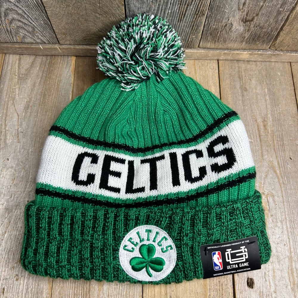 Ultra Game NBA Boston Celtics Green Cuffed Knit Beanie Hat Removable Pom NEW